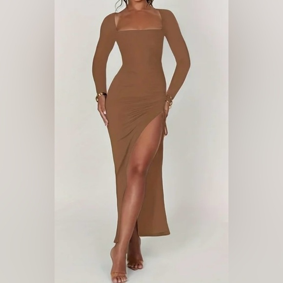 Dresses & Skirts - Elegant Brown Long Sleeve Dress